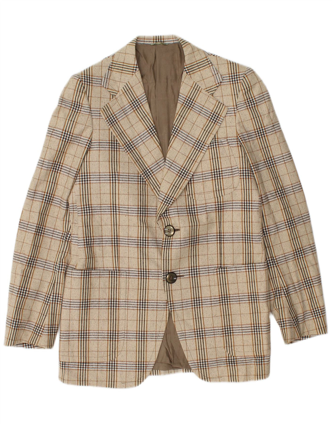 Vintage hombres 2 botones Blazer chaqueta IT 46 pequeño beige cuadros