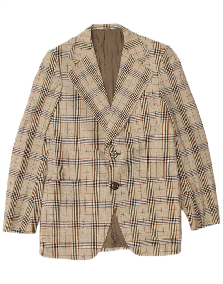 Vintage hombres 2 botones Blazer chaqueta IT 46 pequeño beige cuadros