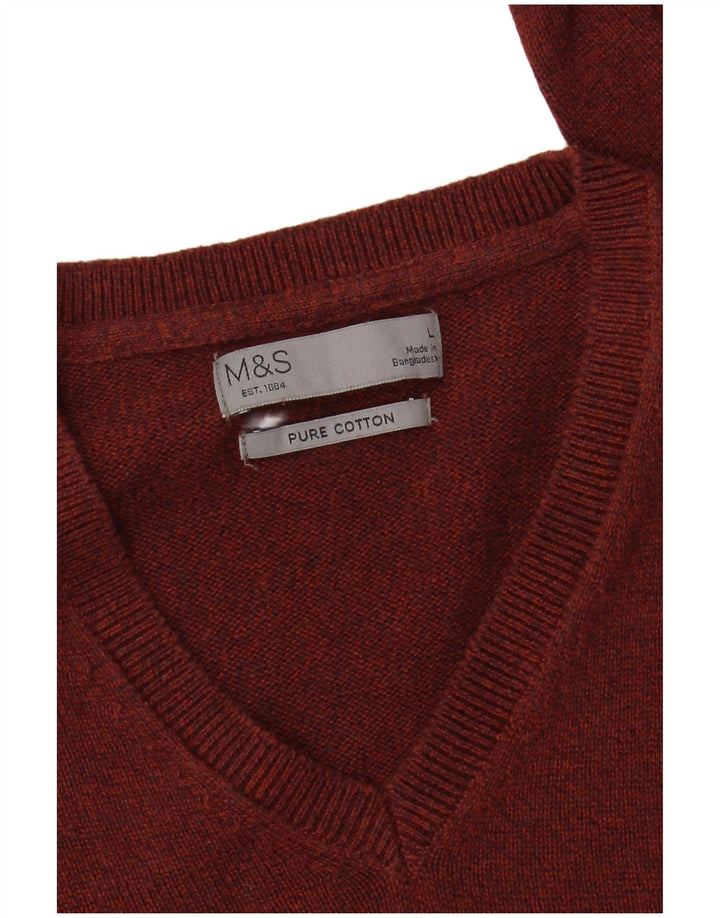 Marks & Spencer Jersey con cuello en V para hombre, talla grande, algodón moteado rojo