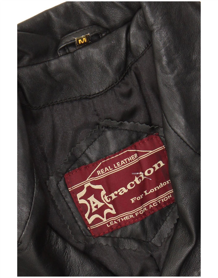Vintage mujer cuero abrigo Reino Unido 12 cuero negro medio