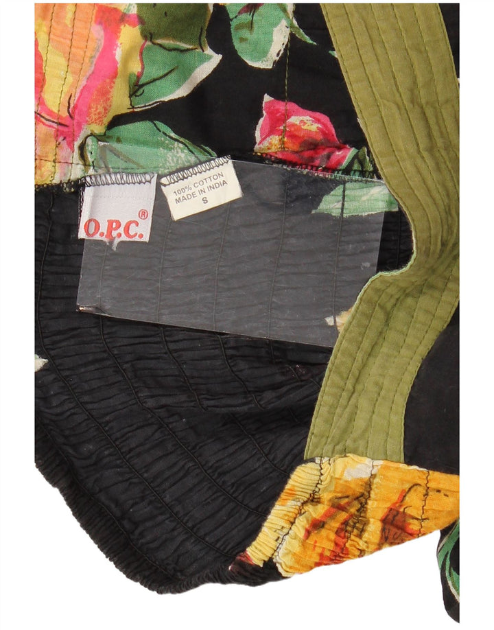 VINTAGE Mujer Maxi Vestido Sin Tirantes Reino Unido 14 Algodón Floral Negro Medio