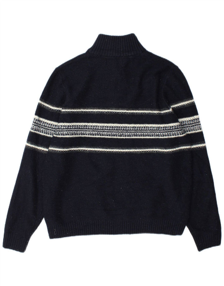 Marks & Spencer Jersey con cuello y cremallera para hombre, talla grande, rayas azul marino
