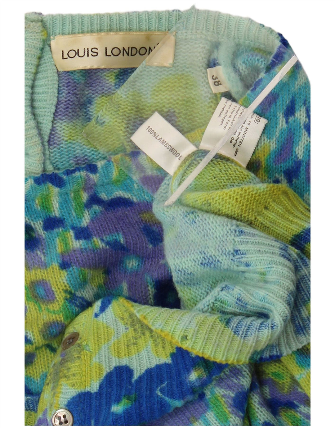 LOUIS LONDON Suéter tipo cárdigan para mujer EU 38 Azul medio Estampado animal