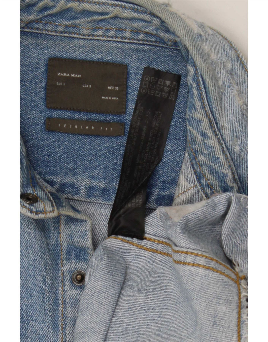 Zara Hombre Camisa Vaquera Regular Fit Desgastada Algodón Azul Pequeño