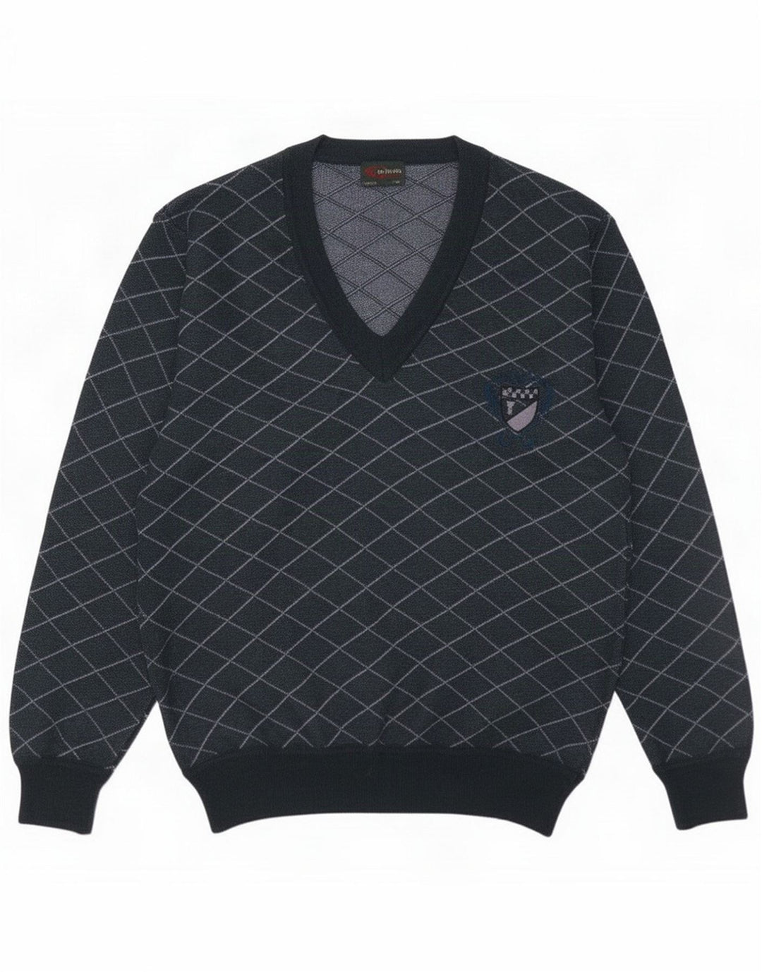 Jersey Giuliano con cuello en V para hombre IT 50 Lana a cuadros verde medio