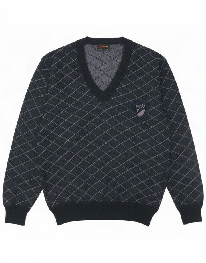 Jersey Giuliano con cuello en V para hombre IT 50 Lana a cuadros verde medio