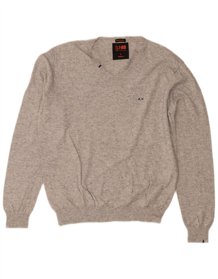 Sun68 - Jersey con cuello en V para hombre, talla grande, algodón gris