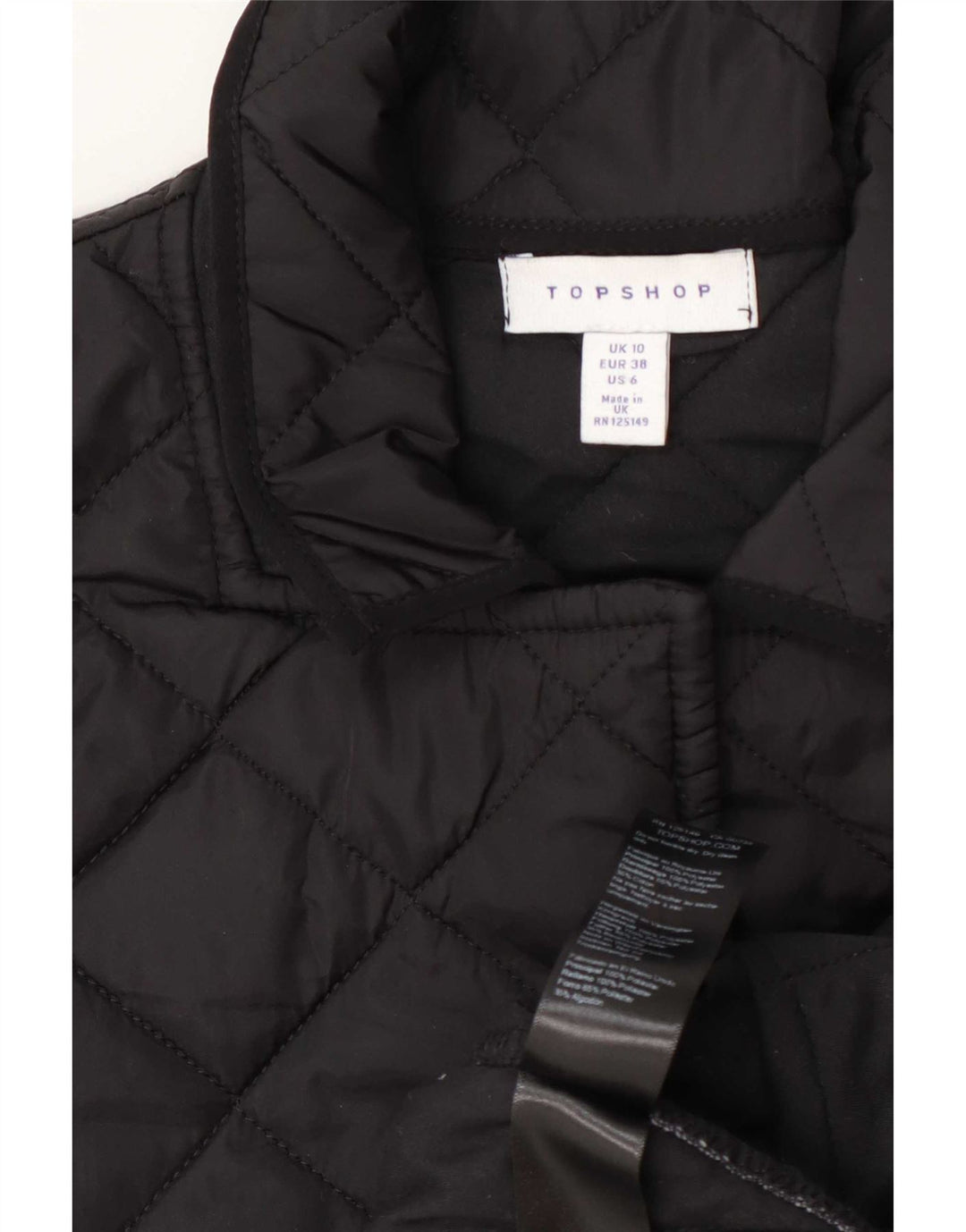 Topshop Chaqueta acolchada de manga corta para mujer UK 10 Small Poliéster negro