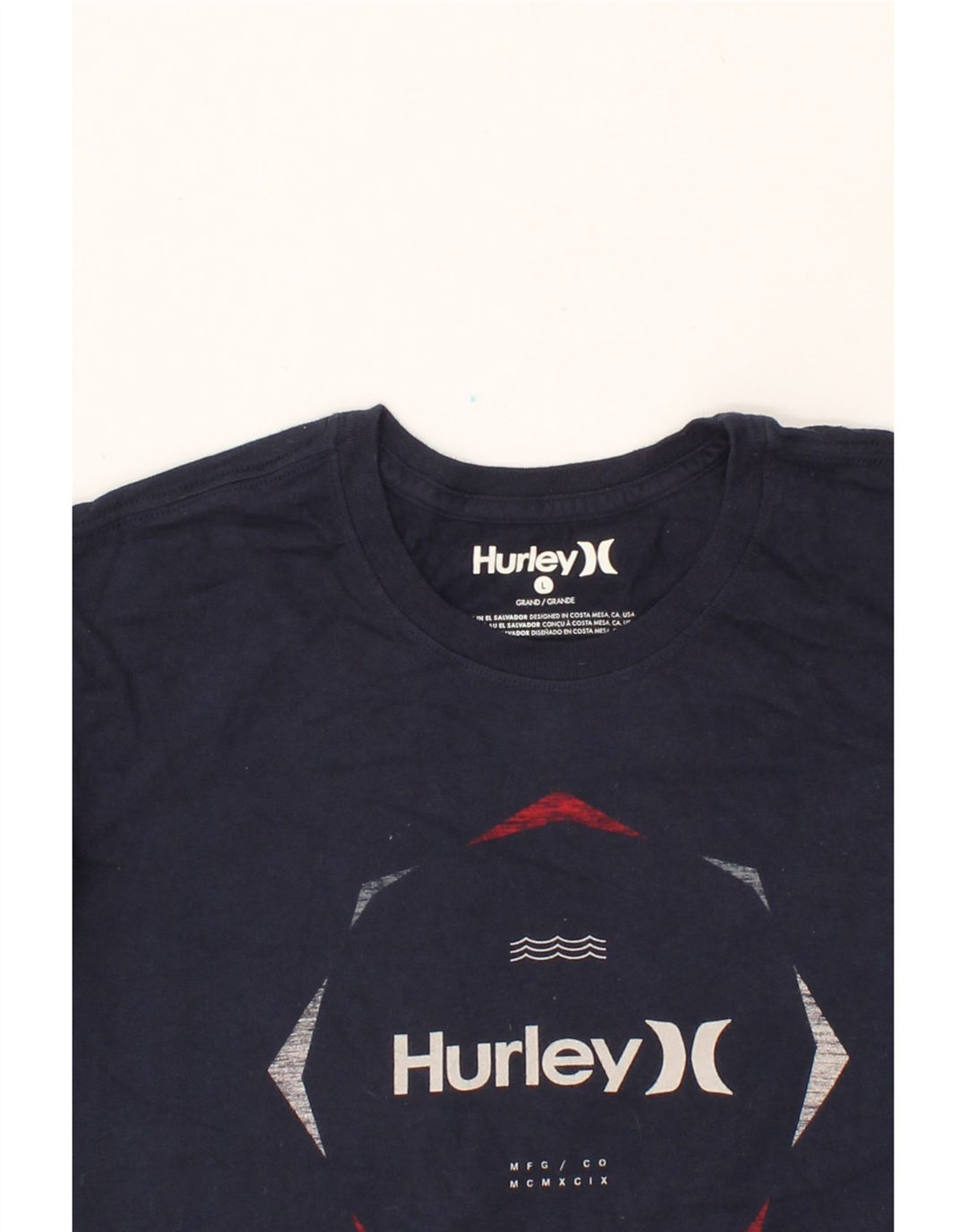 HURLEY Mens Graphic T-Shirt Top Large Navy Blue Vintage Hurley and Second-Hand Hurley from Messina Hembry 