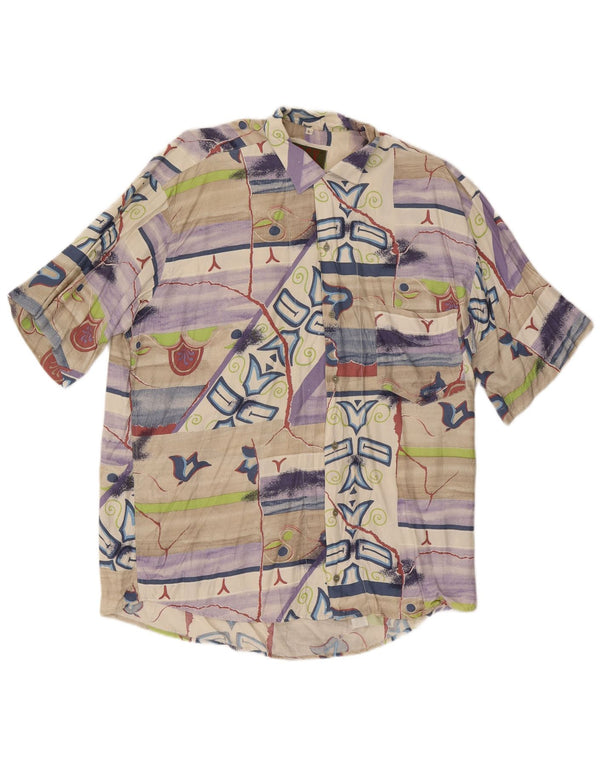 Vintage hombres patrón abstracto camisa de manga corta grande multicolor