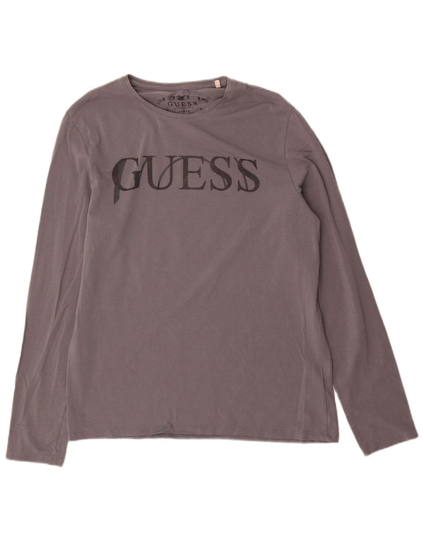 Guess Mens Graphic Top Manga Larga UK 40 Algodón Gris Medio