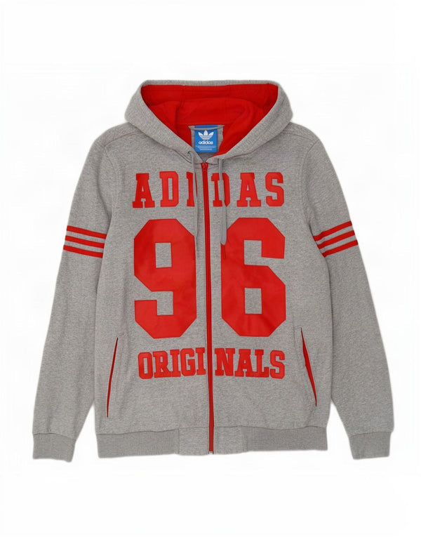 Adidas Hombre Graphic Zip Sudadera Con Capucha Suéter Gris Medio Algodón Moteado