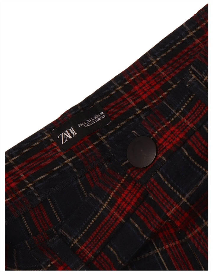 Zara Mujer Pantalón Corto Ajustado Grande W30 L25 Cuadros Rojos