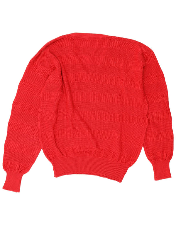 Vintage hombres V-cuello jumper suéter XL rojo rayas