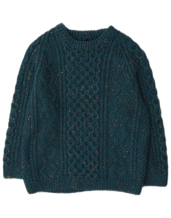 Vintage Boys Crew Neck Jumper Suéter 11-12 Años Verde Moteado