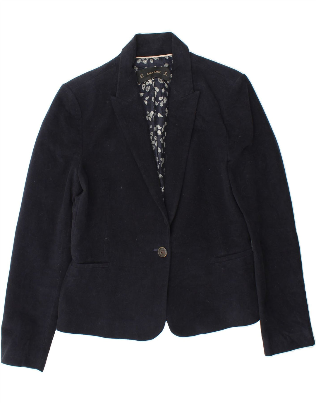 ZARA Womens 1 Button Blazer Jacket UK 16 Large Navy Blue Acetate Vintage Zara and Second-Hand Zara from Messina Hembry 