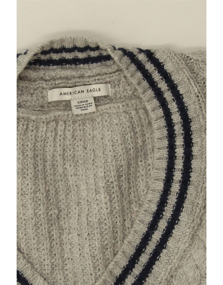 American Eagle - Jersey con cuello en V para hombre, talla pequeña, algodón gris