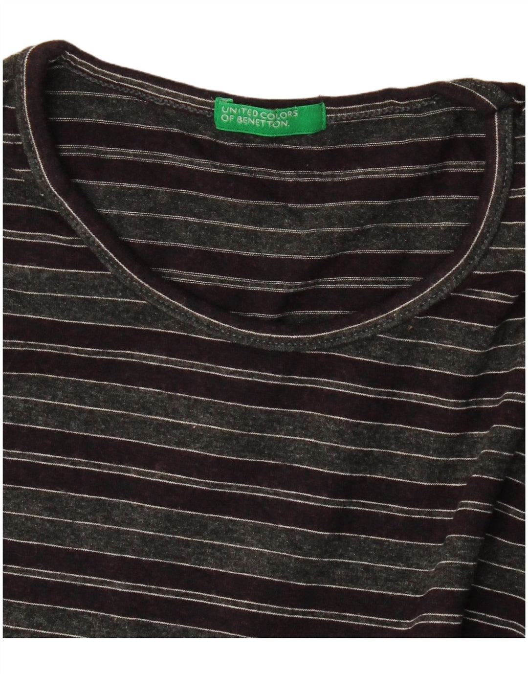 BENETTON Top Mujer Manga Larga UK 8 Pequeño Gris Rayas