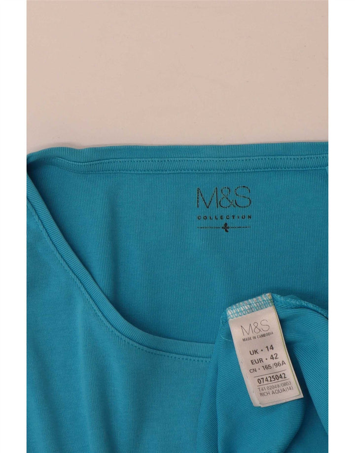 Marks & Spencer - Camiseta de manga larga para mujer, talla 40, talla grande, algodón azul
