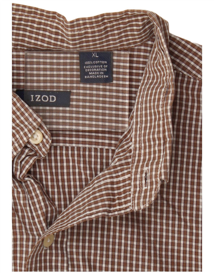 Camisa Izod Hombre XL Marrón Cuadros Algodón