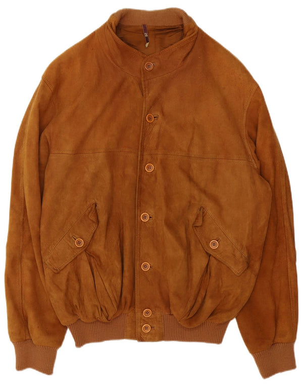 Vintage hombres ante bomber chaqueta Reino Unido 40 cuero marrón grande