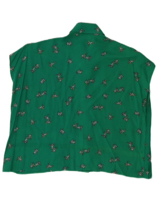 Vintage mujer crop gráfico sin mangas camisa blusa Reino Unido 12 verde medio