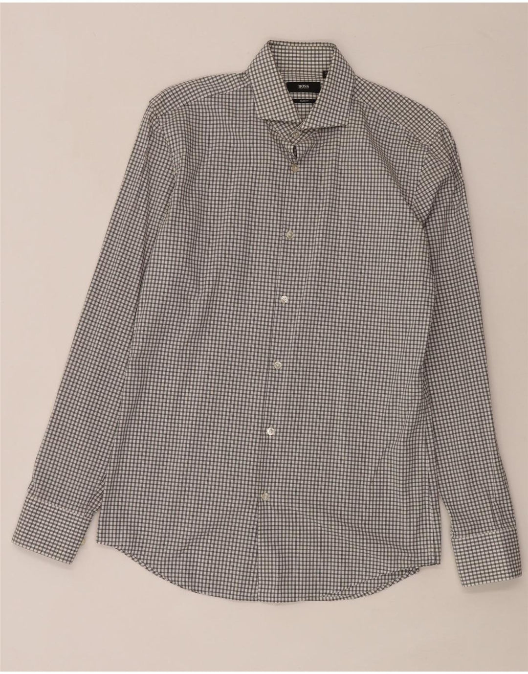Hugo Boss Camisa Slim Fit para hombre Talla 38 15 Cuadros blancos medianos