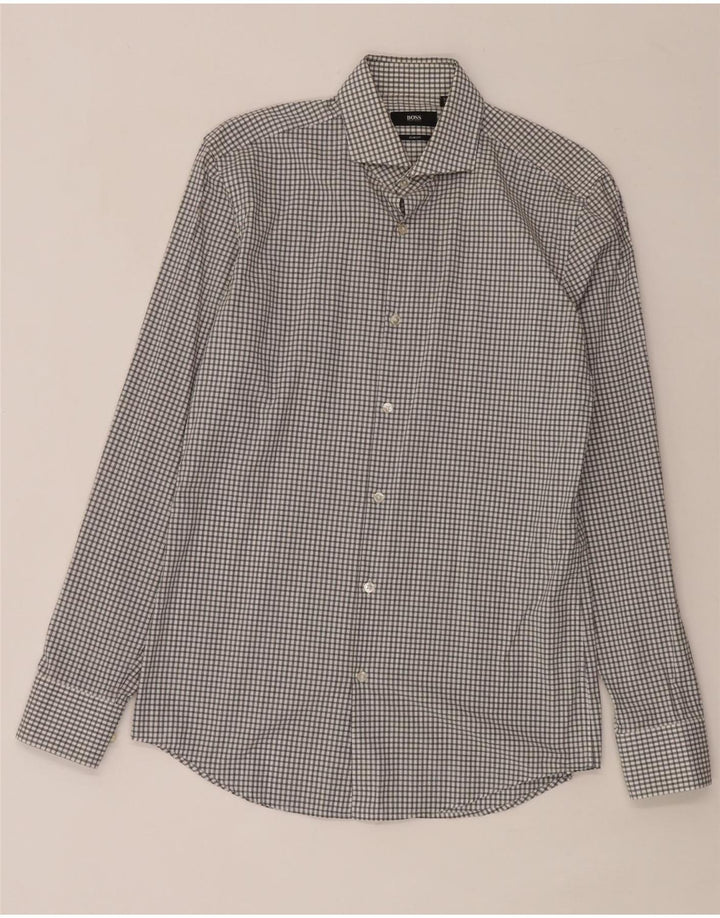 Hugo Boss Camisa Slim Fit para hombre Talla 38 15 Cuadros blancos medianos