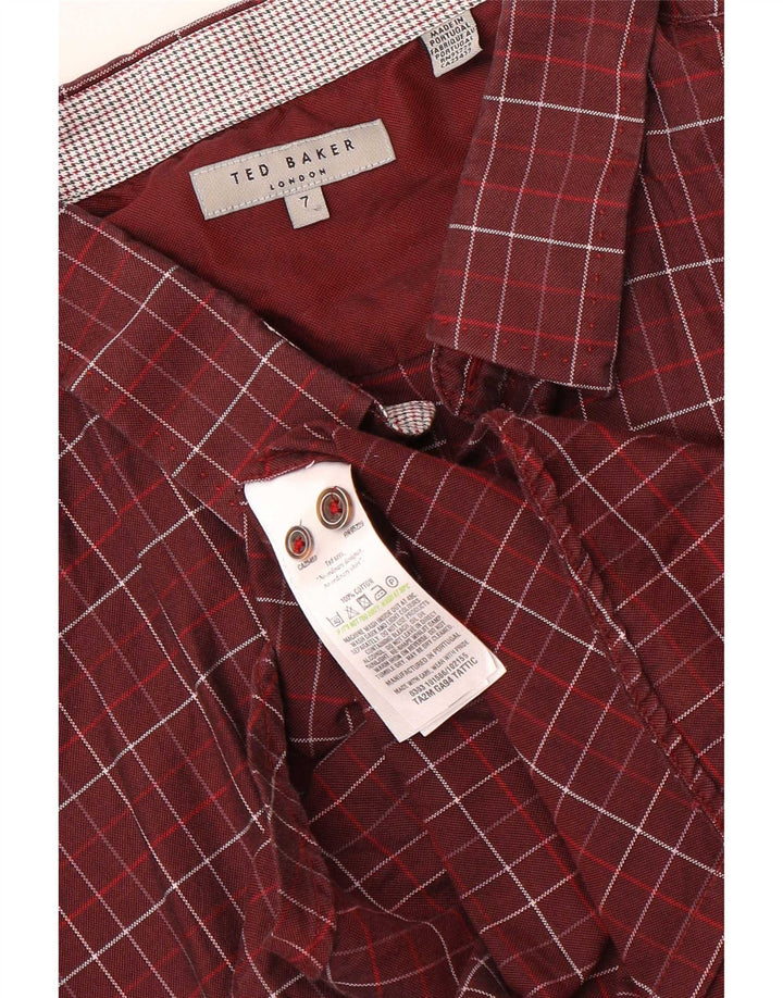 Ted Baker Camisa para hombre Talla 7 3XL Algodón a cuadros granate