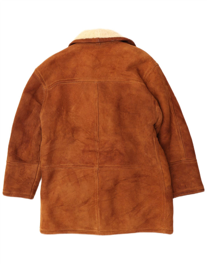 Vintage hombres shearling chaqueta Reino Unido 36 pequeño marrón