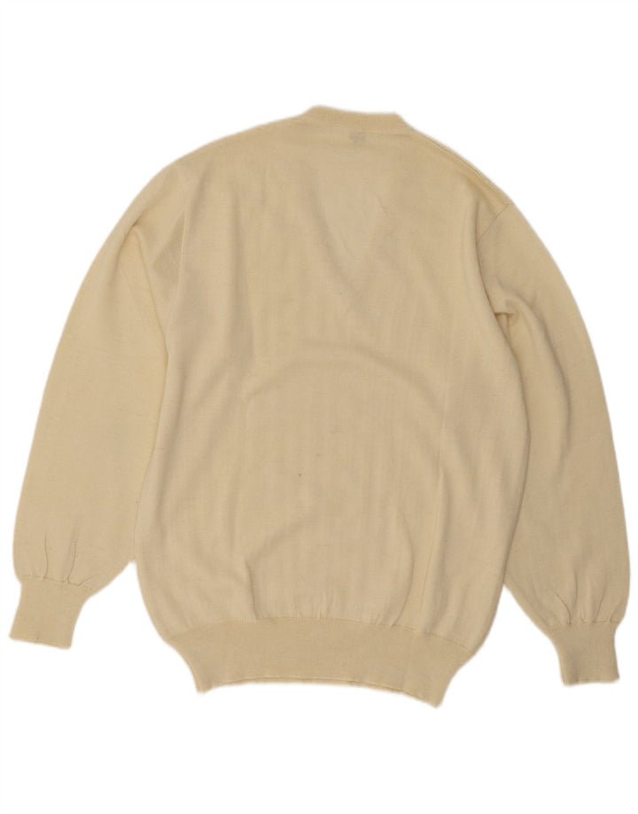 Vintage hombres V-cuello jumper suéter IT 52 lana beige grande