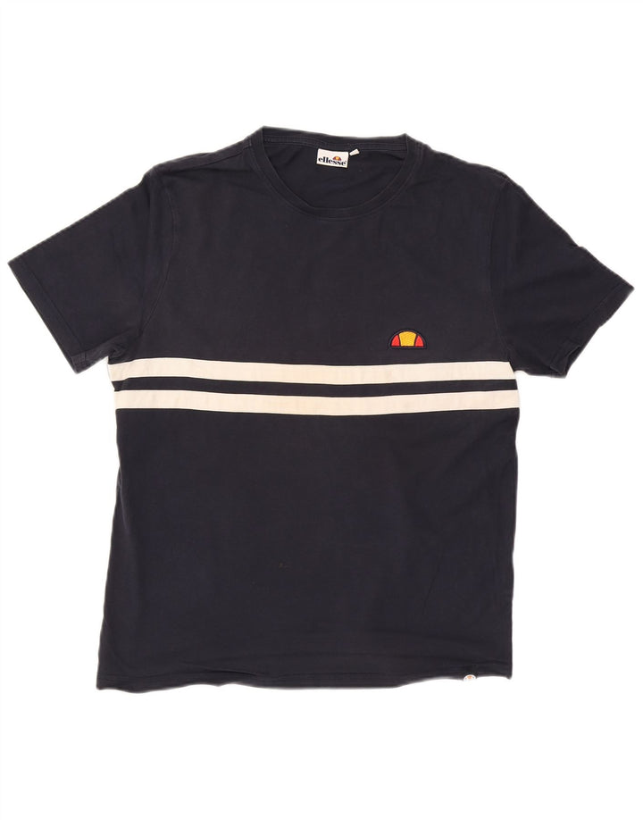 ELLESSE Hombre Camiseta Top Medium Azul Marino Colorblock Algodón