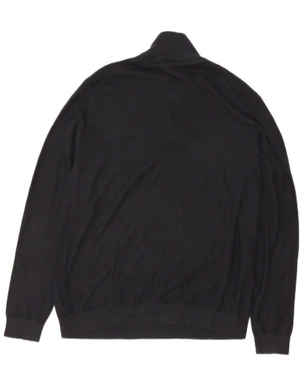 Jack & Jones Jersey con cuello y cremallera para hombre, talla 2XL, algodón negro
