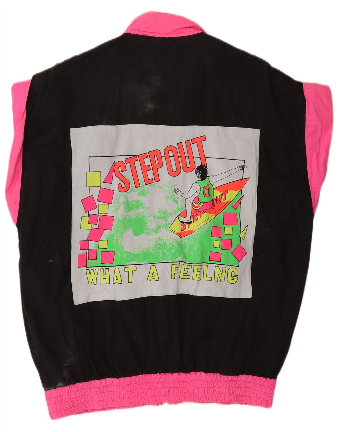 VINTAGE Chaqueta superior de chándal gráfico para mujer Reino Unido 18 XL Bloque de color negro