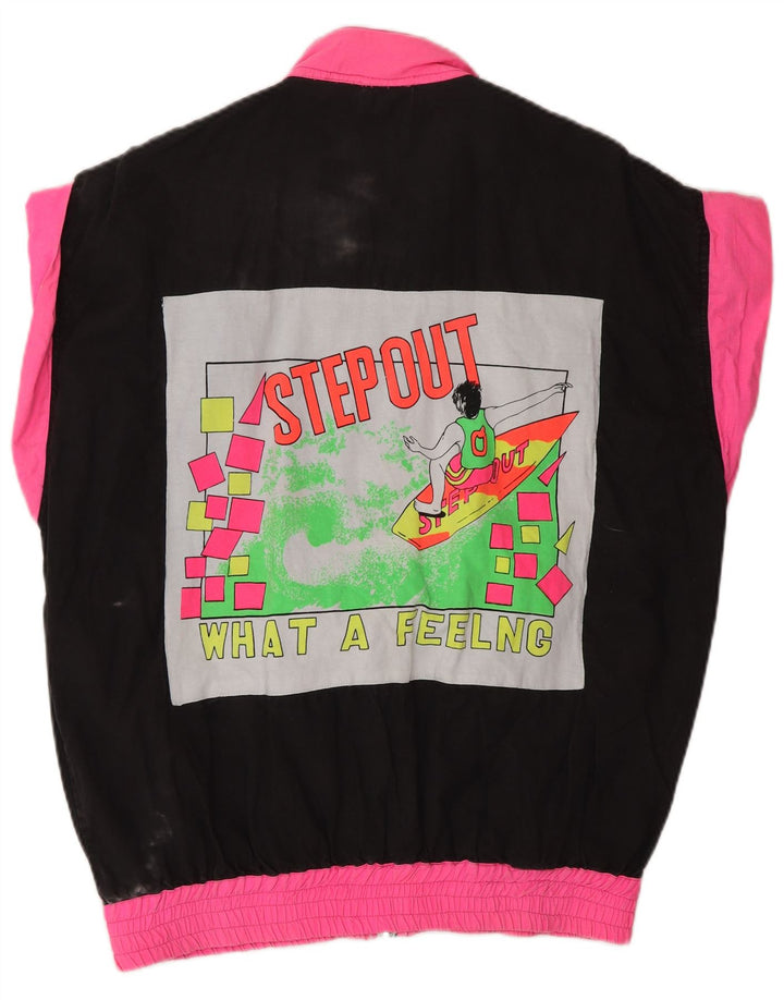 VINTAGE Chaqueta superior de chándal gráfico para mujer Reino Unido 18 XL Bloque de color negro