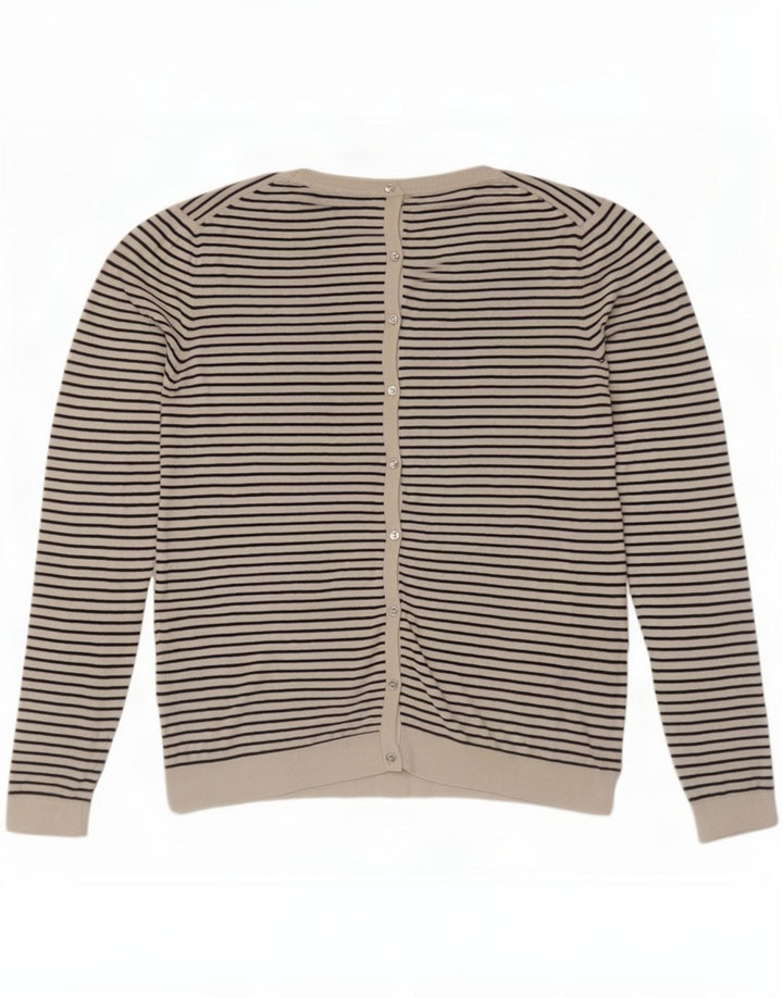 Massimo Dutti Cárdigan Mujer UK 44 Large Seda Rayas Blancas