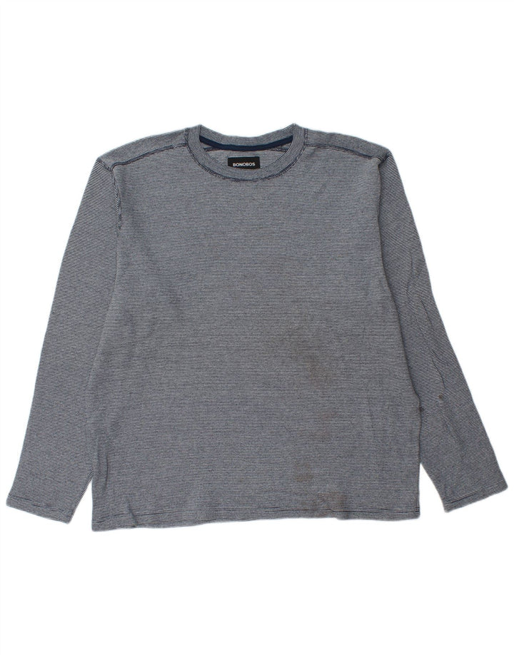 BONOBOS Camiseta para hombre de manga larga XL de algodón a rayas azules