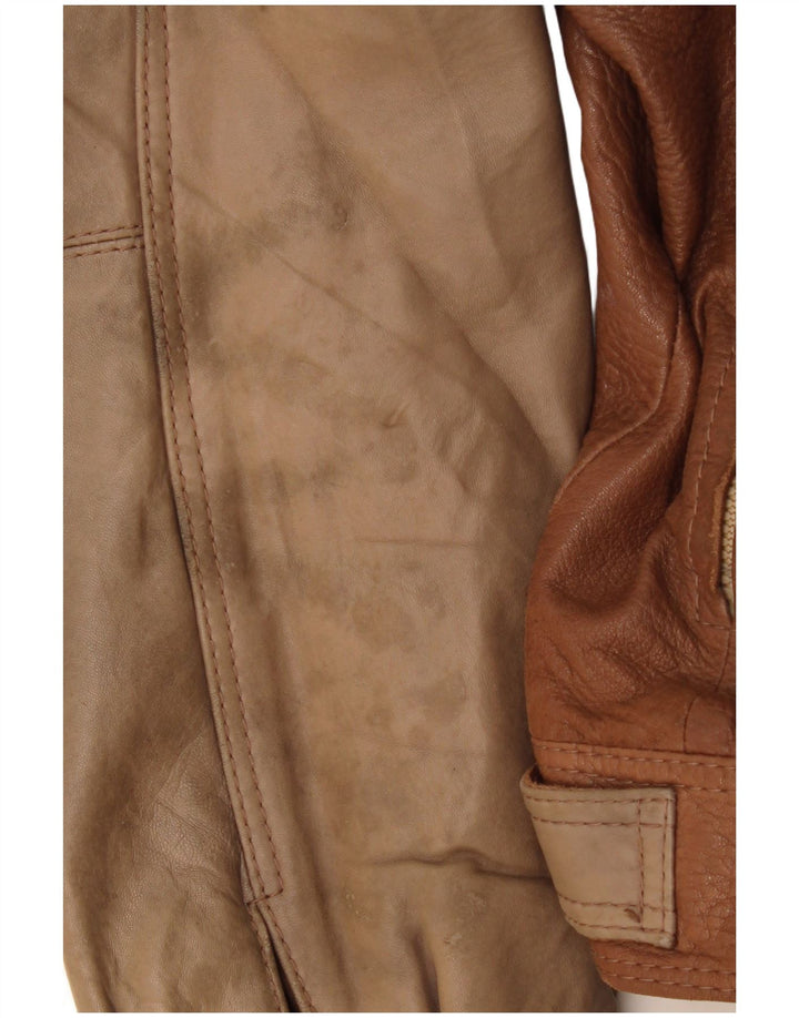 Chaqueta de cuero vintage para hombre IT 50 cuero color block marrón grande