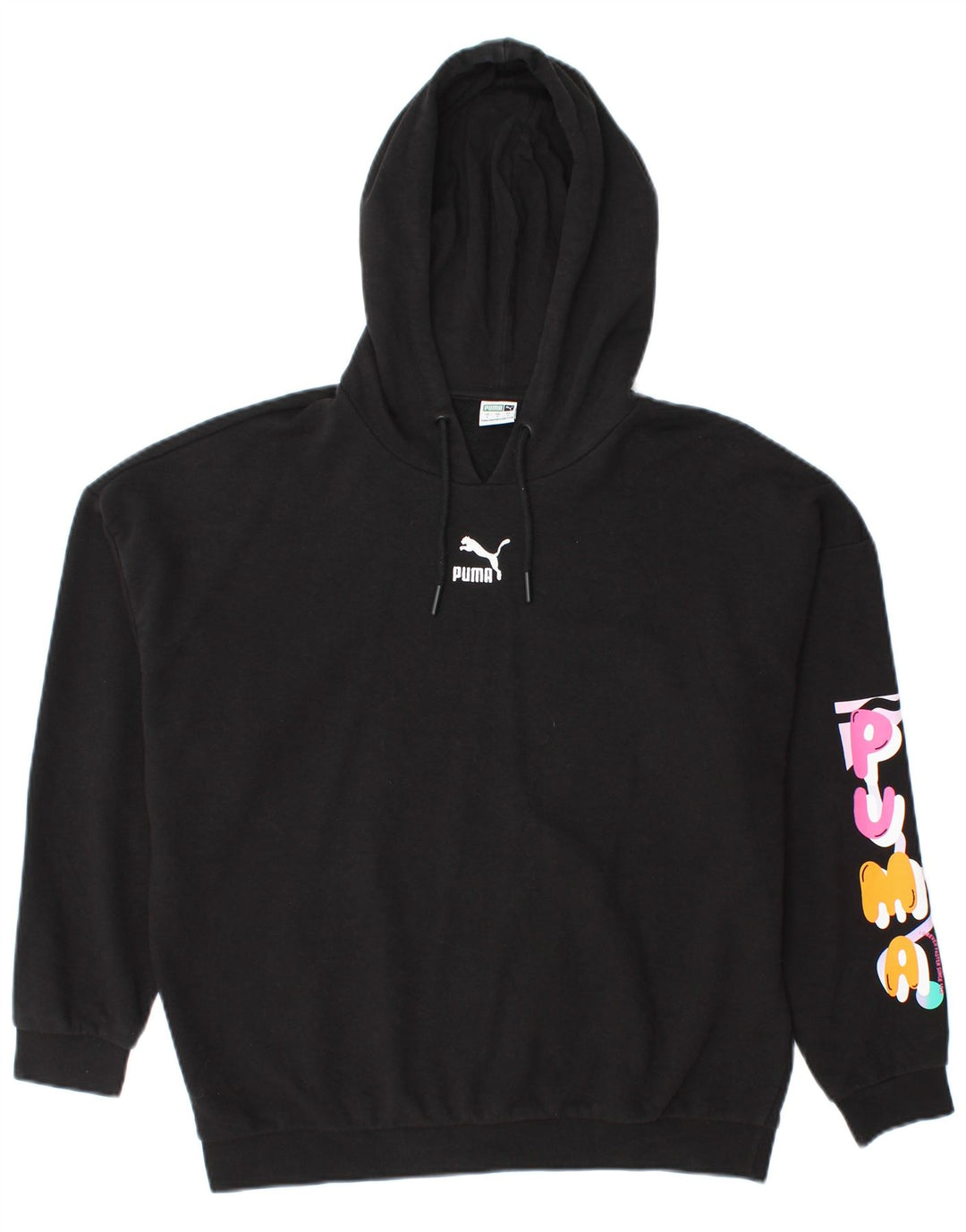 Puma Mujer Gráfico Oversize Sudadera con capucha Jumper UK 10 Pequeño Algodón Negro