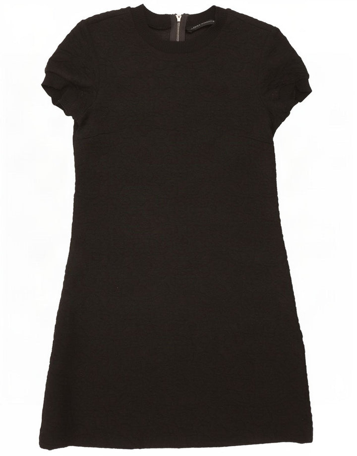Zara Vestido Básico De Manga Corta Para Mujer UK 40 Small Black Paisley Poliéster