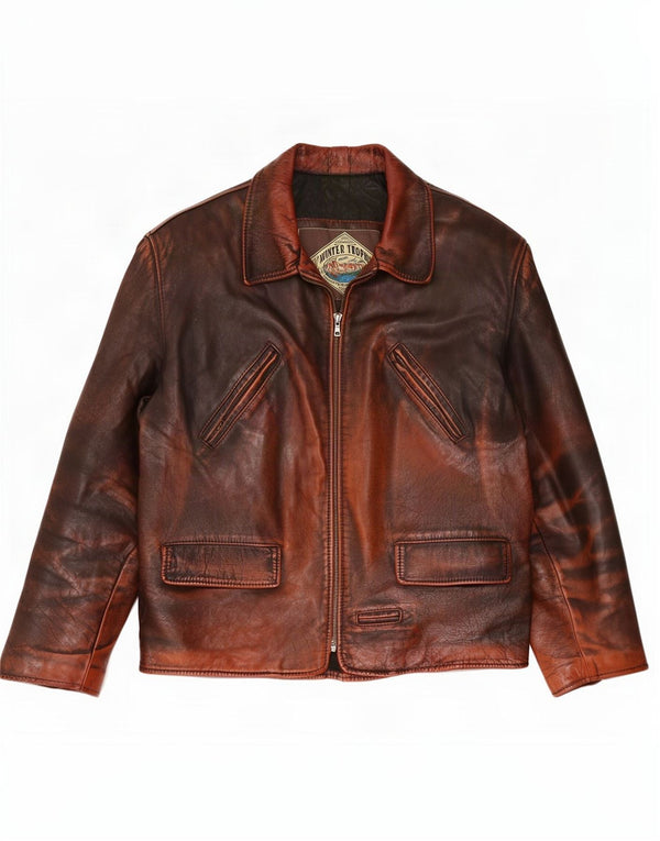 Vintage hombres chaqueta de cuero Reino Unido 36 pequeño marrón