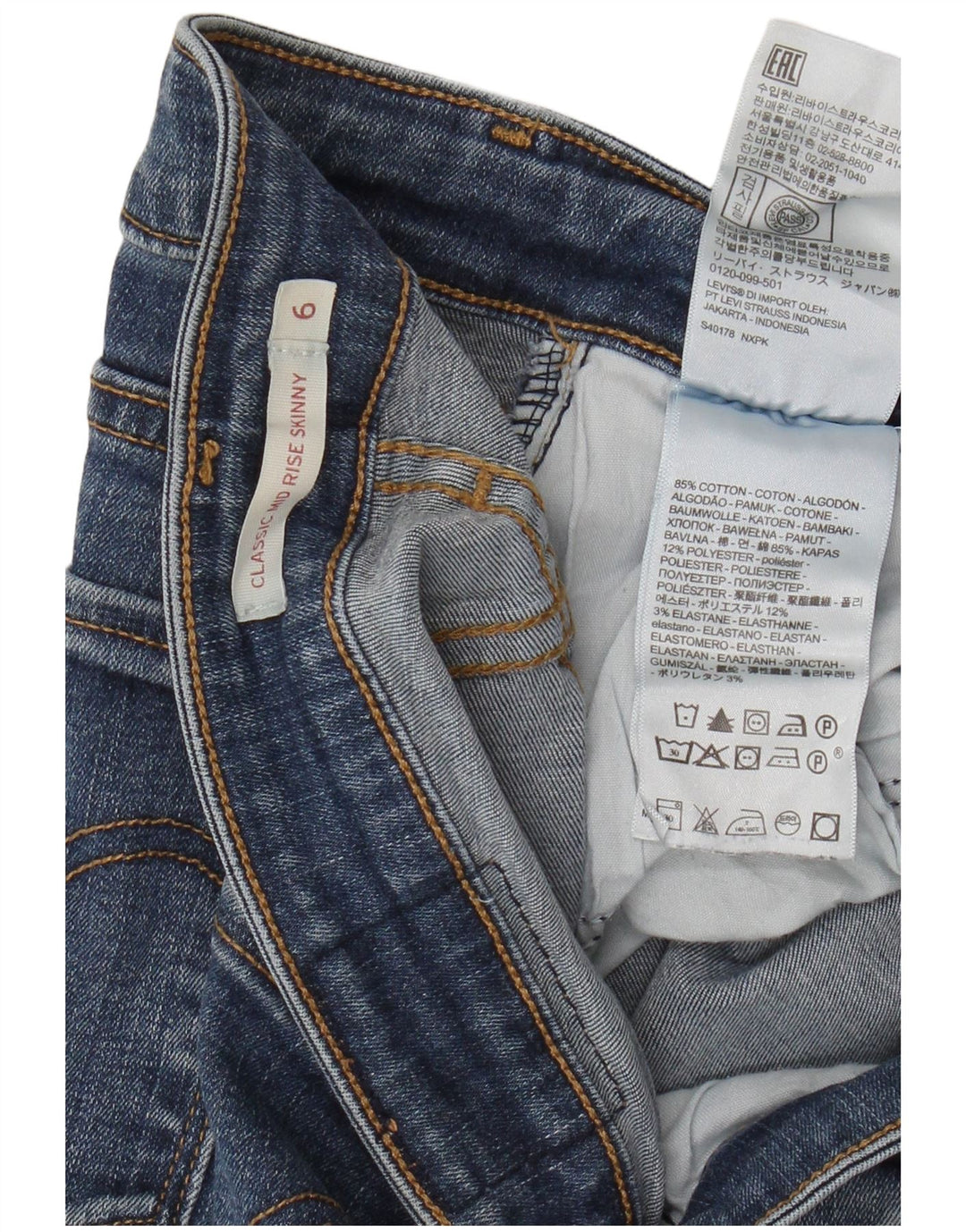 LEVI'S Jeans capri ajustados clásicos de talle medio para mujer US 6 Medium W26 L14 Azul