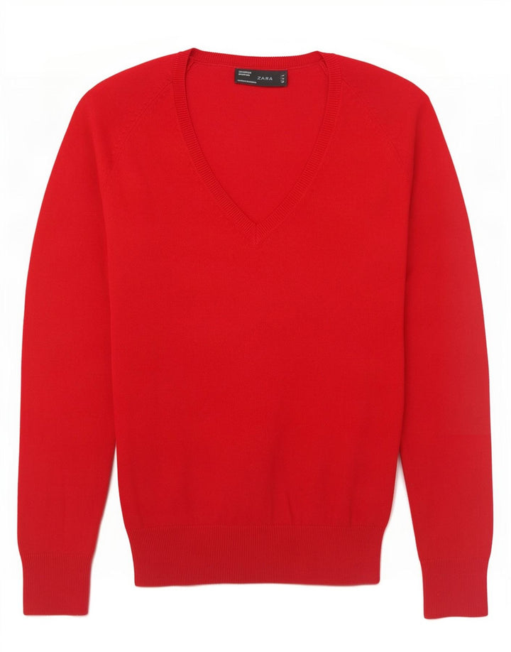 Zara - Jersey con cuello en V para mujer, talla 40, talla M, color rojo