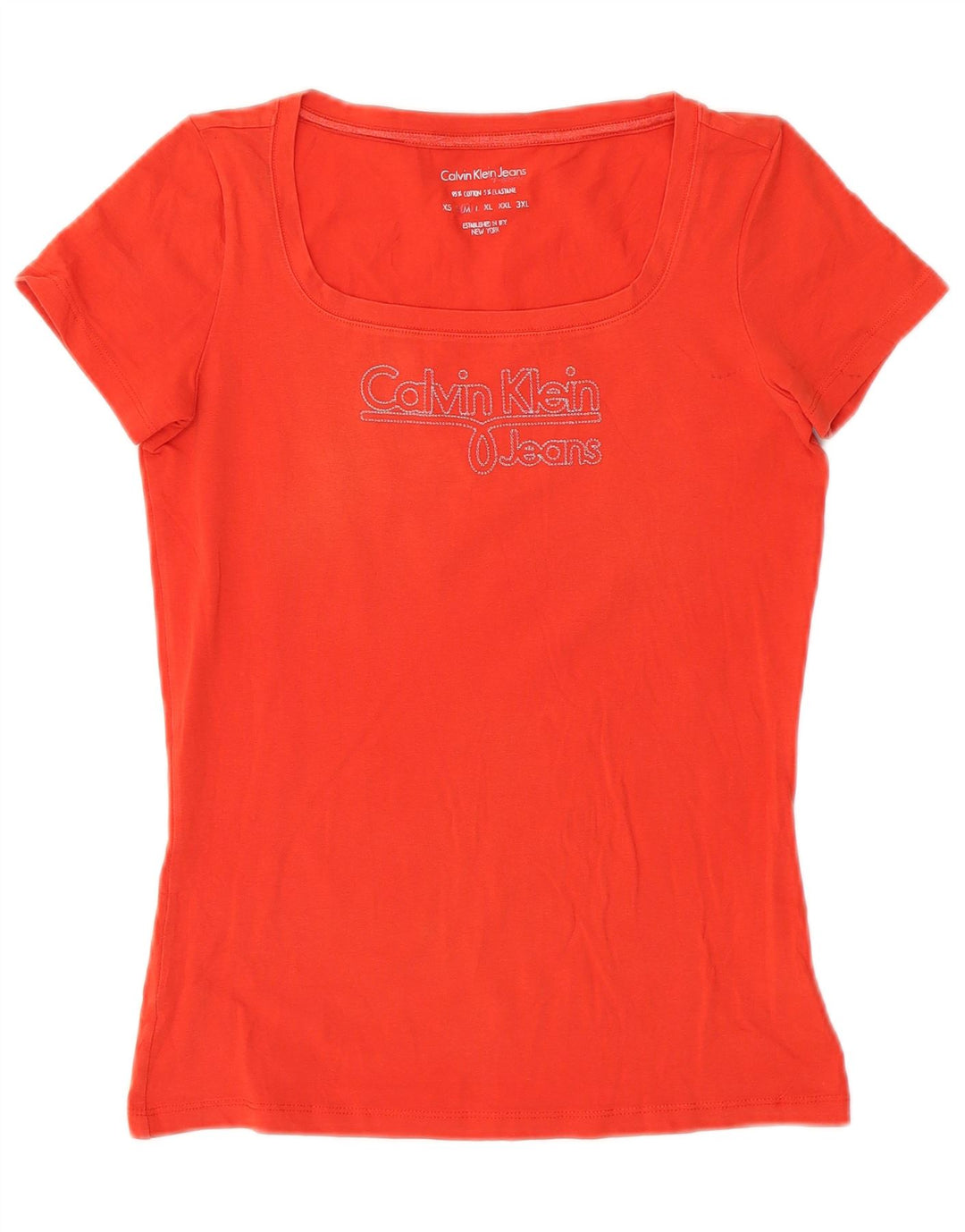 Calvin Klein Jeans Camiseta gráfica para mujer Top Reino Unido 12 Algodón rojo mediano