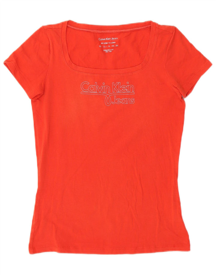 Calvin Klein Jeans Camiseta gráfica para mujer Top Reino Unido 12 Algodón rojo mediano