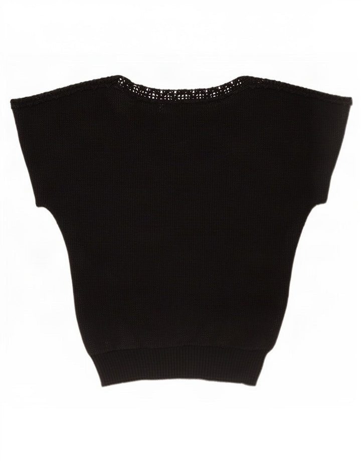 Vintage mujer crop ver a través de blusa batwing top IT 42 negro medio