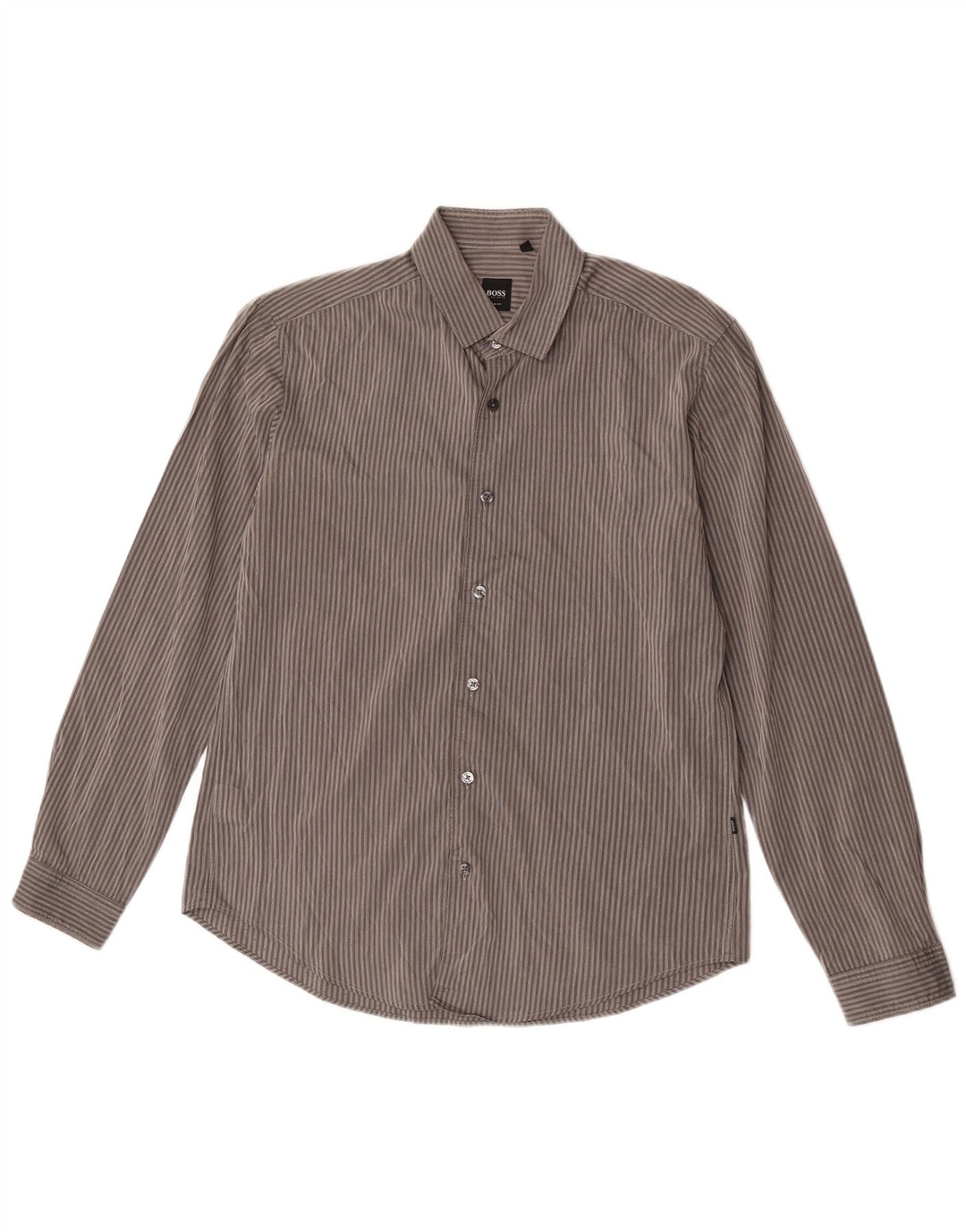 Camisas HUGO BOSS Hombre | Camisa slim fit de algodón con rayas diplomáticas en gris medio