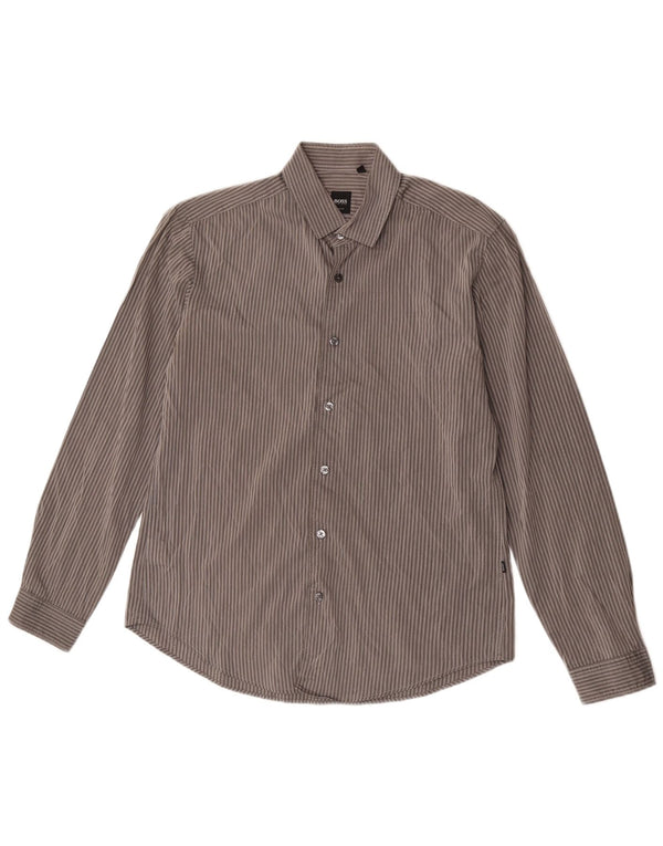 Camisas HUGO BOSS Hombre | Camisa slim fit de algodón con rayas diplomáticas en gris medio