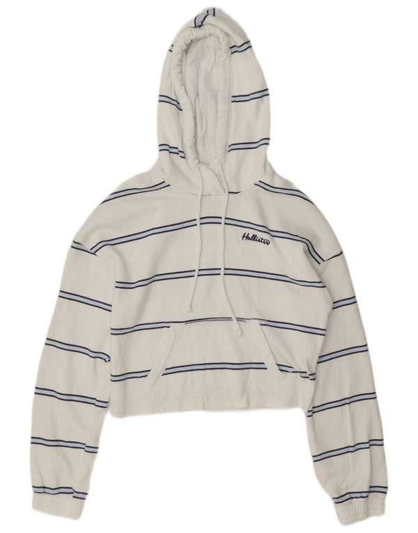 Hollister Mujer Crop Oversize Sudadera con capucha Jumper UK 6 XS Algodón a rayas blancas