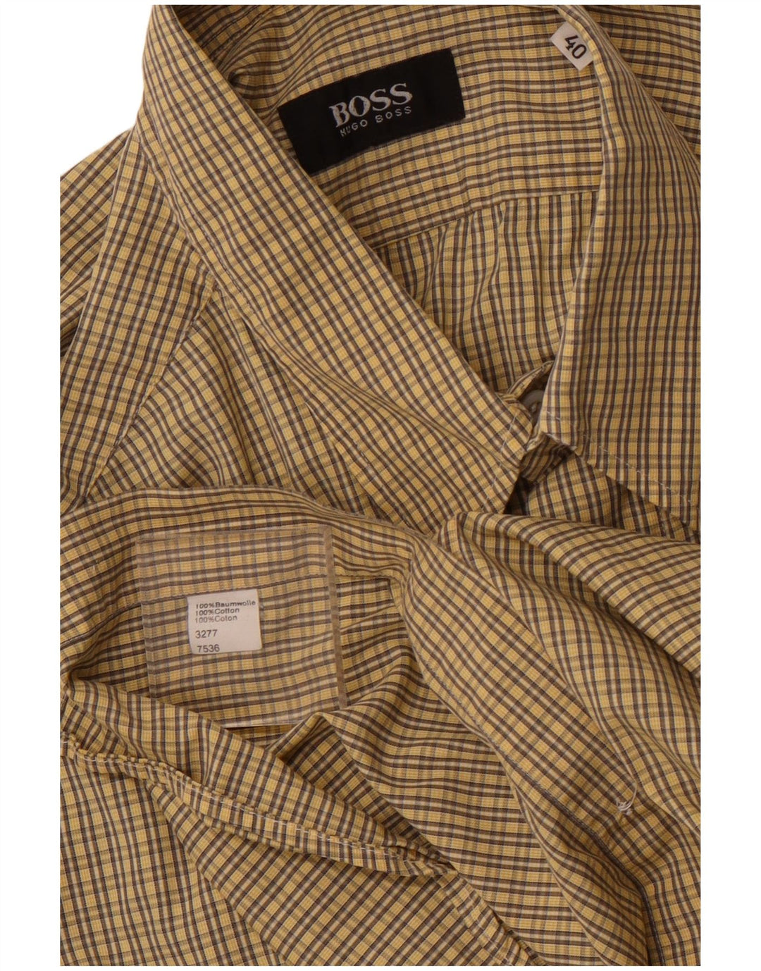 Camisa de manga corta para hombre HUGO BOSS Talla 40 Algodón a cuadros amarillo mediano